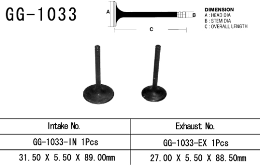 Клапан впускний HONDA TRX 250 FOURTRAX &#39;02-&#39;17 VESRAH GG-1033-IN