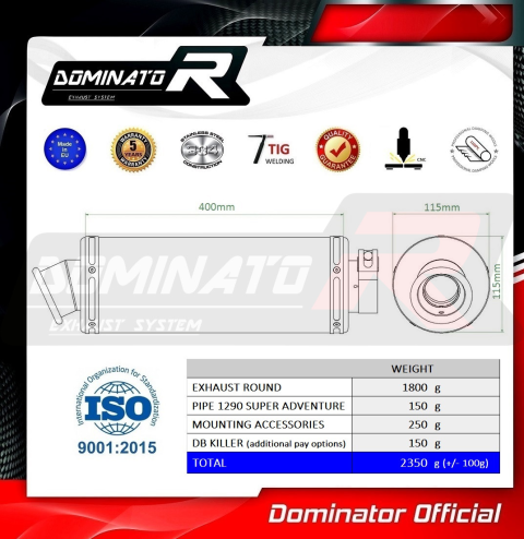 Прямоток DOMINATOR KTM 1290 SUPER ADVENTURE 2016 - 2019 круглый