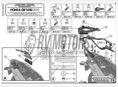 Крепления кофра KAPPA (с площадкой) Monolock Honda CBF 1000/ST (10-14) KR777M