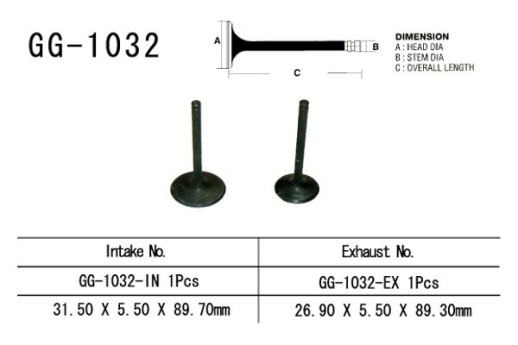 Клапан випускний HONDA TRX 250EX SPORTRAX '01-'08, TRX 250X '09-'17 VESRAH GG-1032-EX