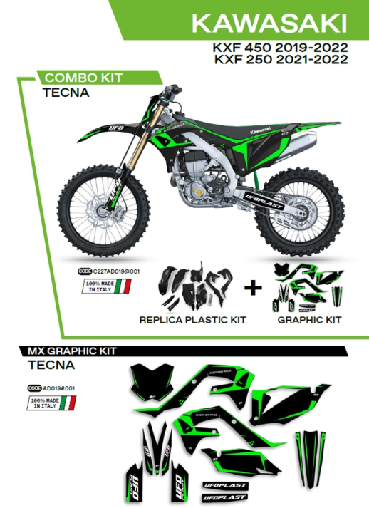 Комплект пластика  KAWASAKI KXF 250 '21-'22; KXF 450 '19-'22  UFO C227AD019001