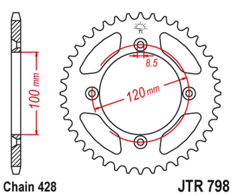 Приводная звезда SUZUKI RM 80 '83-01, YAMAHA YZ 85 '02-20 JT JTR798.50