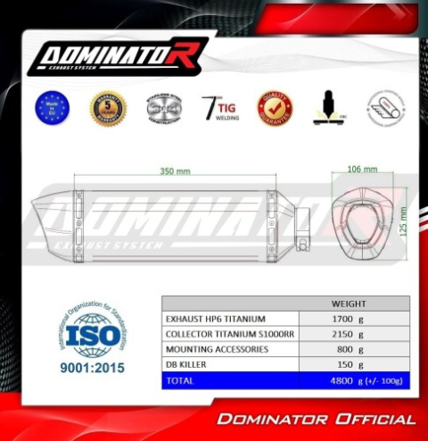 Полная система выхлопа BMW S1000RR 2019 - 2024 DOMINATOR HP6 