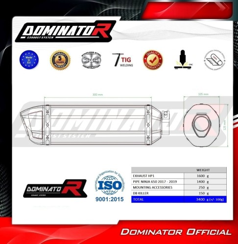 Полная система выхлопа Kawasaki NINJA 650 2017 - 2022 DOMINATOR HP1 черный