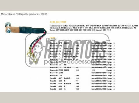 Регулятор напряжения SUZUKI GSF/GSX/GSXR, YAMAHA FZR 1000 KAWASAKI GPZ 900/1000/1100, ZZR1100/1200, ZRX1100/1200 DZE ELEKTRYKA 10016-01