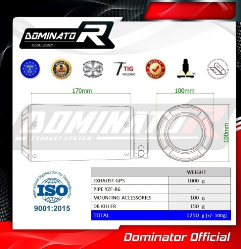 Прямоток Yamaha YZF R6 2006 - 2016 DOMINATOR GPS