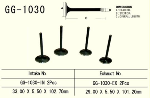 Клапан впускний HONDA TRX 400 EX &#39;99-&#39;08, XR 400 &#39;96-&#39;06, TRX 500 FGA/FPA &#39;04-&#39;14 VESRAH GG-1030-IN