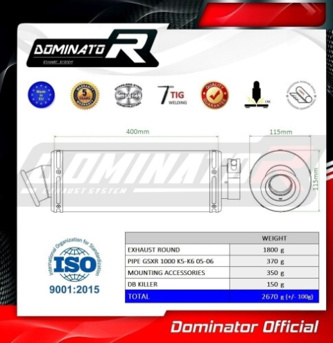 Прямоток Suzuki GSX-R 1000 2005 - 2006 DOMINATOR круглый