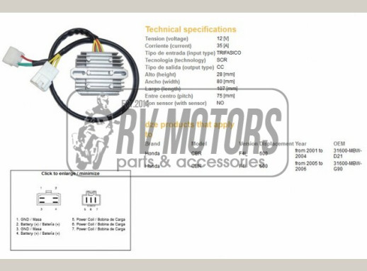 Регулятор напруги HONDA CBR 600F 4 I 01-06 DZE ELEKTRYKA 2461-01
