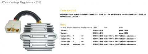 Регулятор напряжения SUZUKI GSXR 600 97-00, GSXR 750 96-99, VL 1500 98-04 (3200-33E00, ESR550) GSXR1000/1300 DZE ELEKTRYKA 2312-01