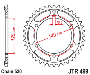Приводная звезда KAWASAKI ZZR600 '90-'92 (-1), SUZUKI GSXR 750 SRAD '96-'97 (+1) JT JTR499.44