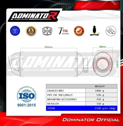 Прямоток Honda CRF 300L / Rally 2021 - 2023 DOMINATOR MX2 черный