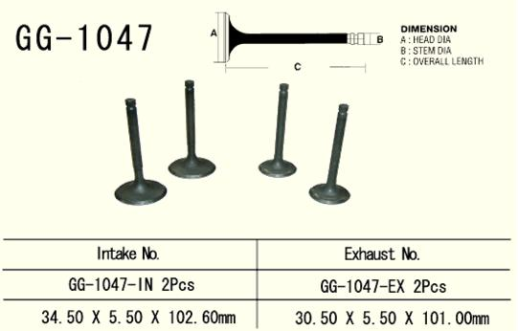 Клапан випускний HONDA TRX 650/680 '03-'17 (30,5X5,50X101,0 MM) VESRAH GG-1047-EX
