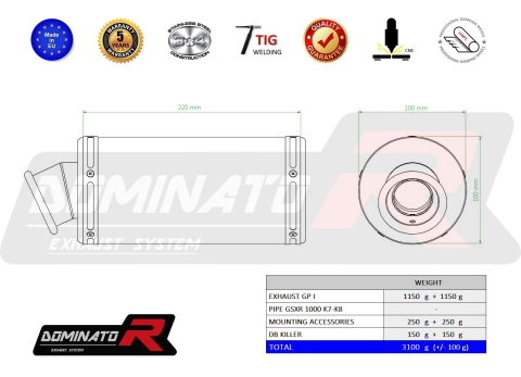 Прямоток DOMINATOR SUZUKI GSXR 1000 K7-K8 GP 1 2007 - 2008