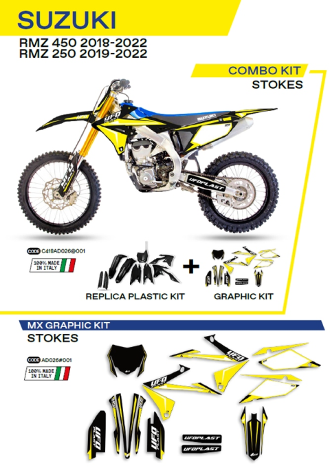 Комплект пластика  SUZUKI RMZ 250 '19-'22; RMZ 450 '18-'22  UFO C418AD026001