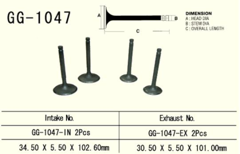 Клапан впускной HONDA TRX 650/680 '03-'17 (34,5X5,50X102,6 MM) VESRAH GG-1047-IN