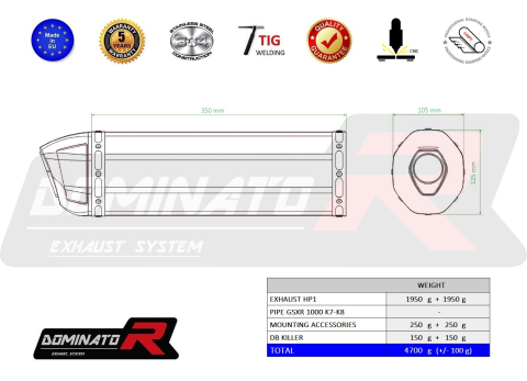 Прямоток DOMINATOR SUZUKI GSXR 1000 K7-K8 HP1 2007 - 2008 