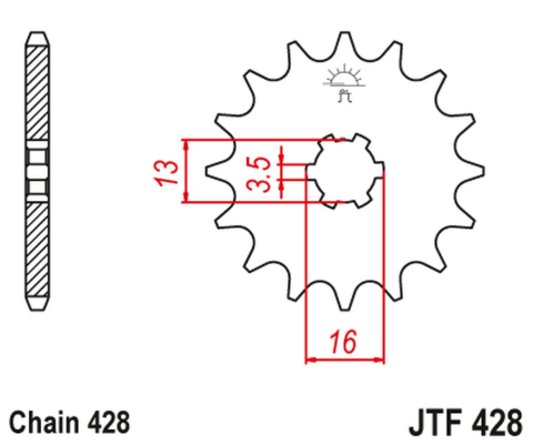 Приводная звезда SUZUKI DR-Z 50 '19-21', DR-Z 70 '08-18', DS/JR/RM/RG/GT/TS 80 '77-03' JT JTF428.16