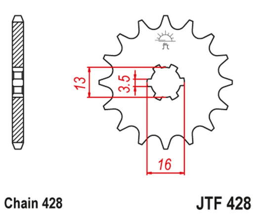 Приводная звезда SUZUKI DR-Z 50 '19-21', DR-Z 70 '08-18', DS/JR/RM/RG/GT/TS 80 '77-03' JT JTF428.16