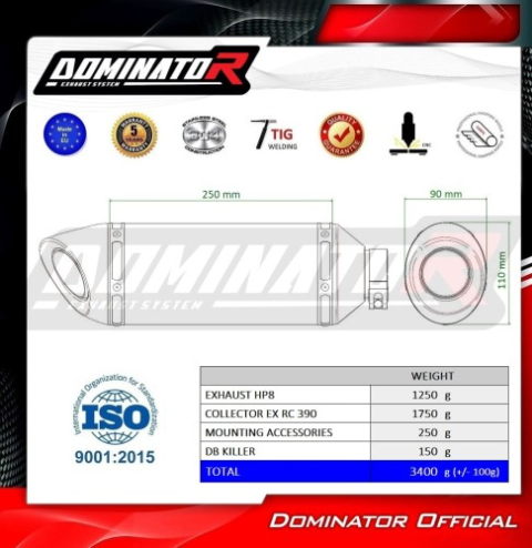 Полная система выхлопа KTM RC 390 2022 - 2024 DOMINATOR HP8 