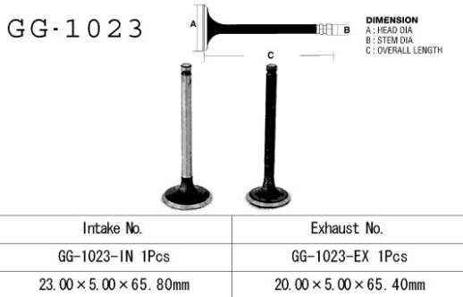 Клапан впускний HONDA TRX 90 &#39;93-&#39;09 CRF 70 VESRAH GG-1023-IN