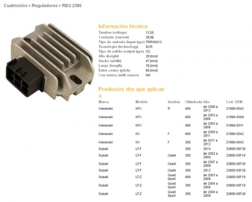 Регулятор напруги SUZUKI LTZ400 03-09, LTZ250 04-09, LTF250 02-07 DZE ELEKTRYKA 2386-01