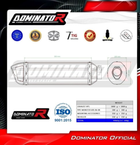 Прямоток Ducati MONSTER 695 2006 - 2008 DOMINATOR HP1 черный