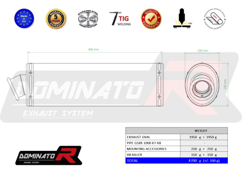 Прямоток DOMINATOR SUZUKI GSXR 1000 K7-K8 2007 - 2008 овальный