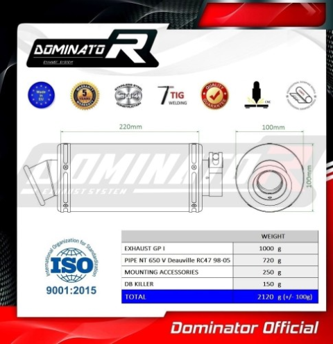 Прямоток HONDA NT 650 V DEAUVILLE RC47 1998 - 2005 DOMINATOR GP1