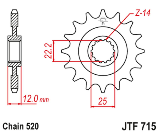 Приводная звезда GAS GAS EC 125/200/250/300/400/450/515 '00-18' JT JTF715.12