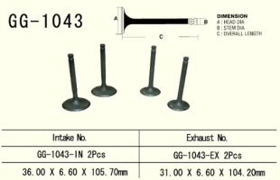 Клапан впускной HONDA XL 600R/XR 650L/XR 600R, XL 650V TRANSALP`00-07 VESRAH GG-1043-IN