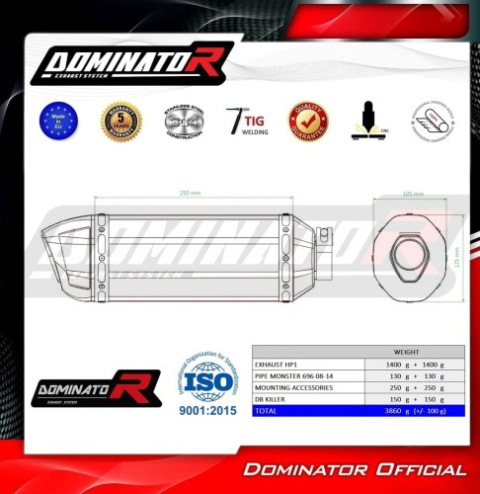 Прямоток Ducati MONSTER 696 2008 - 2014 DOMINATOR HP1 черный