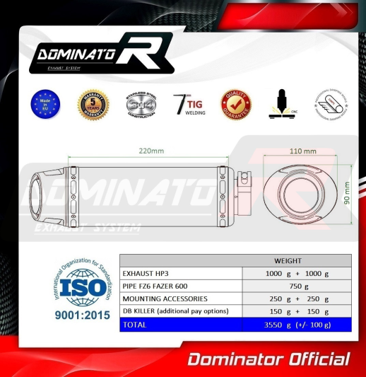 Прямоток DOMINATOR YAMAHA FZ6 FAZER S1 HP3 2004 - 2010