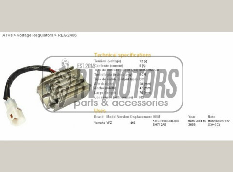 Регулятор напряжения YAMAHA YFZ450 04-09, 12-13 DZE ELEKTRYKA 2406-01