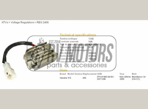 Регулятор напруги YAMAHA YFZ450 04-09, 12-13 DZE ELEKTRYKA 2406-01