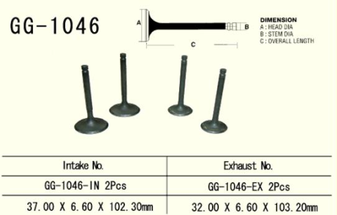 Клапан выпускной HONDA XR 650R '00-'07, TRX 700XX '08-'16 (32,0X6,6X103,2 MM) VESRAH GG-1046-EX