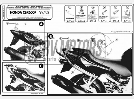 Кріплення кофра KAPPA (без майданчика) Honda CBR 600F (99-02) K2520