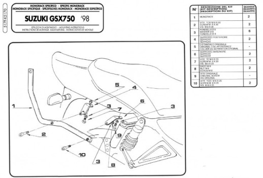 Кріплення кофра KAPPA (без майданчика) Suzuki GSX 750 (98-02) /GSX 1200 (98-02) K5170