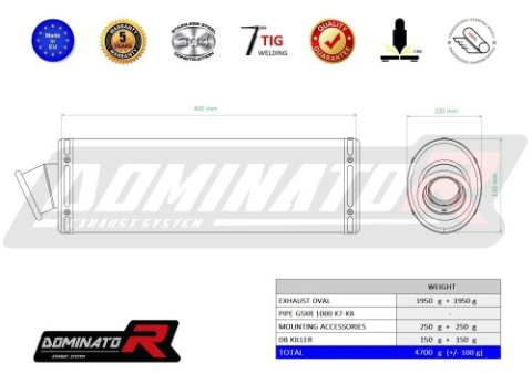 Прямоток Suzuki GSXR 1000 2007 - 2008 DOMINATOR овальный