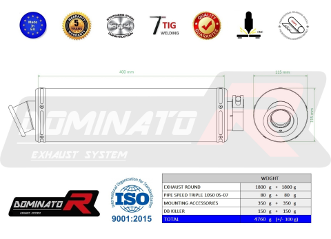 Прямоток DOMINATOR TRIUMPH SPEED TRIPLE 1050 2005 - 2007 круглый