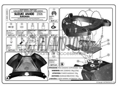 Крепления кофра KAPPA (с площадкой) Suzuki Burgman 400 (06-14) K531E