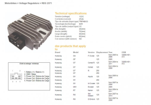 Регулятор напряжения HYOSUNG GA/GF/GT/GV/RX 125 '04-'11 (12V/25A) DZE ELEKTRYKA 2371-01