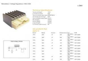 Регулятор напряжения KTM EXC '98-04 (2T+4T) (12V/8A) DZE ELEKTRYKA 2350-01