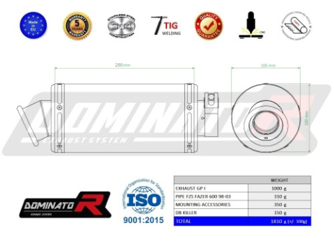 Прямоток Yamaha FZS FAZER 600 1998 - 2003 DOMINATOR GP1