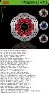 Гальмівний диск передній NG DAELIM 125 '00-'08, PEUGEOT 125 SUM '09-'12, TYŁ HONDA CRM 125 '91-'98 (220X58X4) (3X85MM) NG1201X
