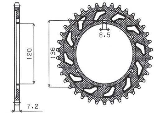 Приводная звезда YAMAHA TDR 125 '93-'99 SUNSTAR SUN1-2502-57 (JTR1847.57)