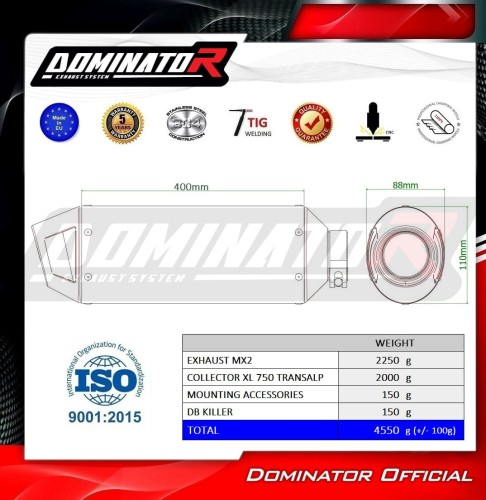 Полная система выхлопа Honda XL 750 TRANSALP 2023 DOMINATOR MX2 черный