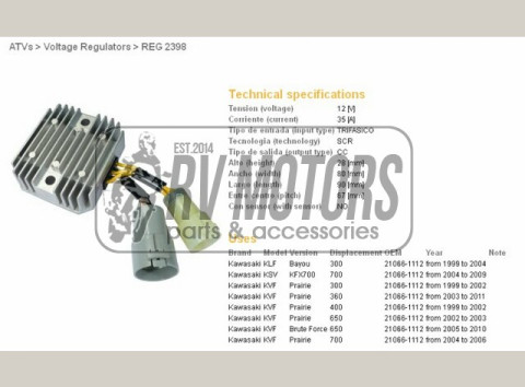 Регулятор напряжения KAWASAKI KVF300/360/400/650/700, KFX700  DZE ELEKTRYKA 2398-01