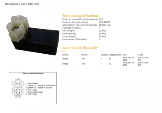 Комутатор HONDA CRF50/70F &#39;04-&#39;12 DZE ELEKTRYKA 1651-01