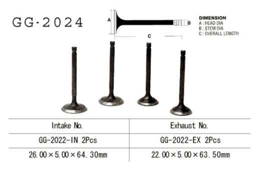 Клапан випускний YAMAHA XV250 G/GC, H/HC, J/JC, K/KC, L/LC, M/MC, N/NC, P/PC Virago 250 (95-02) VESRAH GG-2024-EX